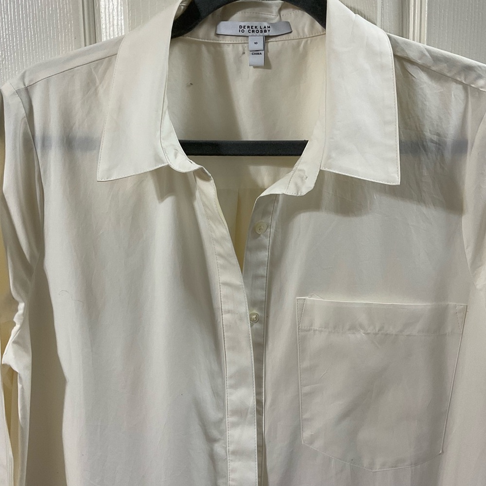 Derek Lam 10 Crosby White Tie-Front Shirt Dress | Peplum Hem ,Chic Minimalist LG - Picture 12 of 16